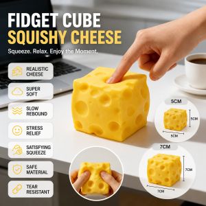 Fidget Cube Fidget Toy Squishy Cheese Stress Toy Slow Rising Soft Squishy Sensory Toy for Kids and Adults Stress Relief Squeeze Toy Cute Fun Desk Toy