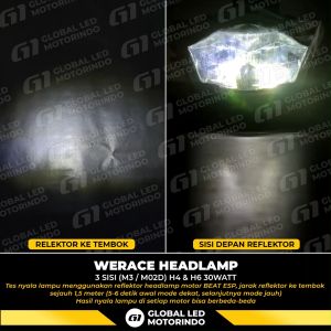 [WERACE] LED 3 SISI LAMPU DEPAN (HEADLAMP) 30WATT  2 MODE (JAUH DEKAT) 3 KABEL (H4/H6) TERANG BERKUALITAS