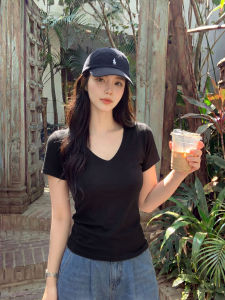YAYANGREN | Stylish Slim Fit V-Neck Short Sleeve T-shirt for Women