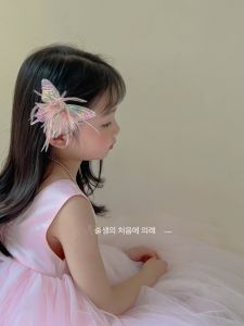 Colorful Feather Crystal Butterfly Hair Clips Childrens Hair Accessories Princess Side Performance Headwear for Girls Kids