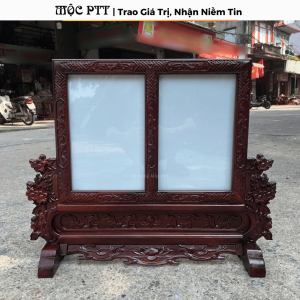Khung Ảnh Thờ Đôi mẫu Hoa Mai gỗ Hương Đá cỡ ảnh 20 x 30 cm