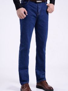 Mens Workwear Long Jeans Straight Loose Non-Stretch Mid-High Wear-Resistant Labor Protection Thick Denim Dad Pants