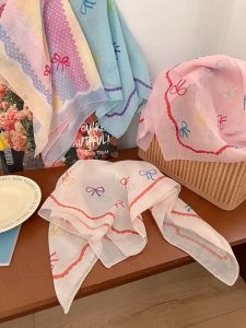 Gaya Aesthetic Raw Lace Syal Korea Listy Ribbon Korean Square Aesthetic Scarf Syal Korea Estetik Premium Pita Twilly