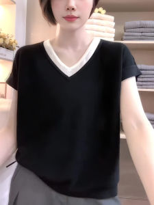 UYFY | เสื้อยืดคอกว้างแขนสั้นสีดำสไตล์เกาหลีสำหรับผู้หญิงในช่วงฤดูร้อนปี 2025 เสื้อตัวบนทรงหลวมสบายๆ สไตล์ใหม่