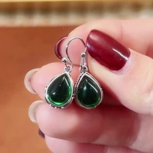 Huitan Waterdrop Red/Green Stone Dangle Earrings for Women Newly Designed Vintage Silver Color Female Daily Wear 2023 Jewelry