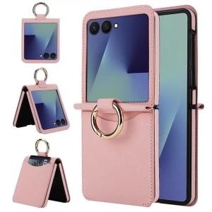 szhaiyu | Premium Leather Crossgrain Card Pocket Phone Case For Samsung Galaxy Z Flip 8 7 6 5 4 With Metal Ring Holder Shockproof  Cover