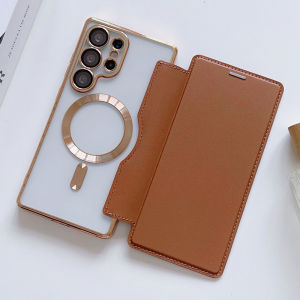 Magnetic Flip Leather Wallet Card Bag Holder Phone Case for Magsafe Samsung Galaxy S26 Ultra S25 Edge S24 S22 Plus S23 Fe Cover
