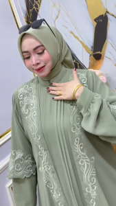 Gamis Zhafira Bahan Ceruty Babydoll Premium Dua Layer Outer Lepas Pasang Motif Bordir Wudhu Friendly
