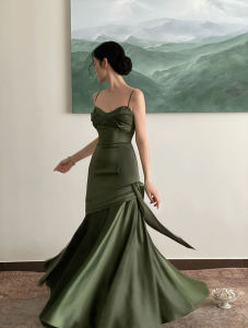 Aguo | Atonement Green Suspenders Open Back Large Skirt Fancy Adult Ceremony Morning Gowns Toast Dress Dress Female