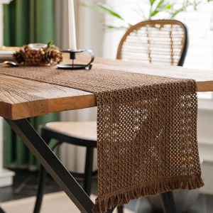 Vintage Linen Table Runner with Tassels Heat Resistant Tea Setting
