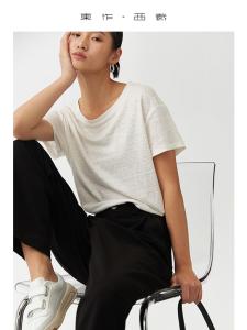 Womens Linen Short Sleeve T-Shirt UV Protection Moisture Wicking Simple Style Summer New Arrival Thin Material round Neck
