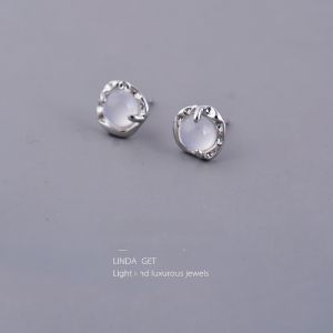 925 Sterling Silver Earrings Simple Design White Agate Minimalist Fashion Jewelry Womens Fashion Accessories Ear Jewelry