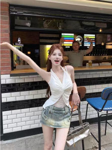 Áo Vest Không Tay Ren Cổ Treo Kiểu Pháp Cho Nữ Mùa Hè 2025 Áo Lót Ngực Áo Vest Không Tay Màu Trắng Áo Vest Không Tay Gợi Cảm