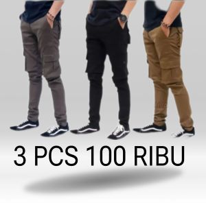 Celana Cargo Panjang Pria Slimfit Pinggang Karet Bahan Amerika Drill Tactical Distro Terbaru 2026 - Hitam - Bordir Nyaman