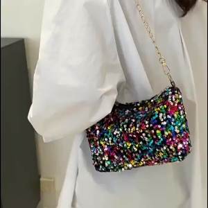 Solid Color Sequins Crossbody Bag Simple INS Chain Sequins Shoulder Bag Pocket Bag Phone Bag Small Square Bag Dinner Party