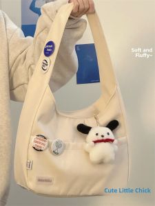 Large Capacity Pure Color Simple Versatile Womens Shoulder Bag Korean Style Student Class Handbag Commuter Tote Bag