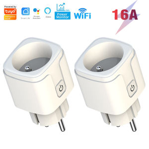 SIXWGH | Tuya Smart Plug 16A WiFi FR Socket with Power Monitor Voice Control Timing Smart Life Control Works with Alexa Google
