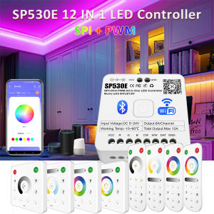 MJJC | 12in1 LED Controller SPI PWM 5CH Wifi Bluetooth RF Remote for WS2812B WS2811 IC Strip Light Works with Alexa Google Home SP530E