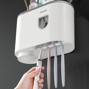 Wall-Mounted Toothpaste And Toothbrush Holder Mengni Dispenser Odol Sikat Rak Sikat Gigi & Gelas Magnetic Wall Mounted Toothbrush Holder