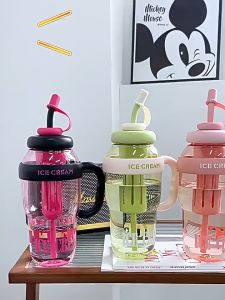 1400mL New Womens Water Cup  Big Mac Straw Cup Plastic Cute Wind Straw Straw Lucky Belly Cup Ice King Cup Tumbler Transparent With Straw 水杯 ins 高颜值 防摔