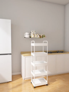 StyleDwelling 3/4/5-Layer White Bathroom Trolley Cart  Rolling Shelf Rack with Wheels Space Saving Storage Organizer #XTC