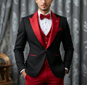 New Red and White Tuxedo Suit Elegant Business Formal Slit Fit Mens Suits Workplace Outfit for Men Blazer+Vest+Pant