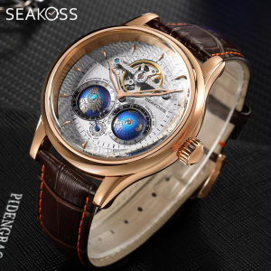 Đồng Hồ Đeo Tay Nam Cơ Khí Xoay Kép SEAKOSS Bộ Máy Tự Động Dây Da Chống Nước Đồng Hồ Bấm Giờ Sang Trọng