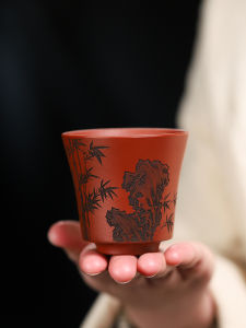 Authentic Yixing Purple Clay Gongfu Tea Cup Handmade Engraving Bamboo Node Drinking Cup Tea Set Red Robe Chinese Style