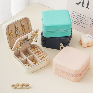 EmmAmy® PU Leather Jewelry Box Jewellery Storage Box Necklace Ring Earrings Storage Box With Mirror Jewel Case Jewelry Organizer