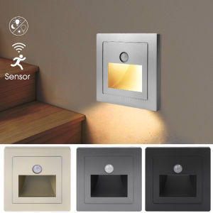 【88HomeStore】Led Recessed Wall Sconce Lamp PIR Sensor Stairs Light Step Lamp AC 180-240V 4 Color Corridor Motion Induction Wall Light Stair Case Light