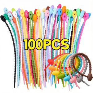 100Pcs KeyChain Tag Rope Silicone Rubber Wire Cable Holder Key Ring Gadget Doll Pendant DIY Buckle Craft Supplies