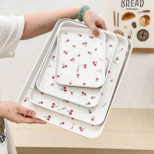 WORTHBUY Multifunctional Plastic Serving Tray Cherry Pattern Fruit Dessert Plates Kitchen Organizer Perfume Jewelry Storage Tray
