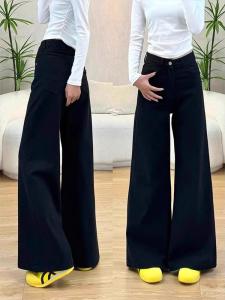 กางเกงยีนส์ทรงหลวมเอวสูงผ่าขากางเกงขายาวทรงหลวมสำหรับผู้หญิงไซส์ใหญ่ฤดูใบไม้ร่วงและฤดูหนาว กางเกงขายาวทรงขากระบอก