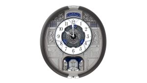 Jam Dinding SEIKO QXM366S Analog Silver Color Silver Marble Pattern Dial Melodies in Motion 44.3cm