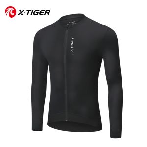 X-TIGER Mens Cycling Clothing Autumn Three-Pocket Cycling Clothing Mountain Bike Cycling Sports Long-Sleeved Zip Long Shirt