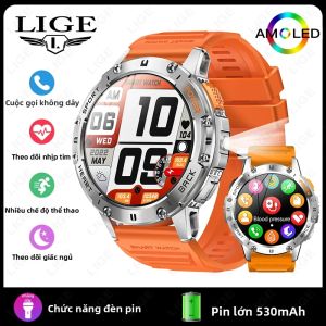 LIGE | Đồng Hồ Thông Minh Ngoài Trời LIGE 530mAh Pin Lớn Dành Cho Nam Hỗ Trợ Gọi BT Theo Dõi Thể Dục Tích Hợp Đèn Pin Màn Hình AMOLED Chống Nước Dành Cho Người Lớn (nam/nữ)