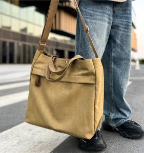 Casual Canvas Tote Bag for Men Large Capacity Handbag Womens Fashionable Versatile Single Shoulder Bag for Commuting and Travel