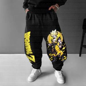 Bandai | Chinese Pure Cotton Mens Black Harem Pants New Goku Print Loose Fit Autumn Casual Trousers Extra Large Size High Quality