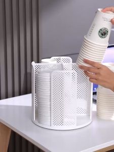 360° Rotation Disposable Cup and Lid Holder Paper Coffee Cup Dispenser Storage Rack Organizer