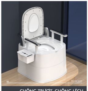 Bồn Cầu Di Động Tiện Ích Cho Người Già Trẻ Nhỏ Bô Vệ Sinh Có Tay Vịn Chắc Chắn Toilet Thông Minh Có Đệm