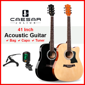CAESAR (X-410C) 41 Inch Acoustic Guitar Cutaway Body With Accessories Set Bag Capo Tuner | Gitar Akustik Murah 吉他 配件