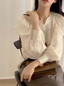 Malaysia Ready Stock Blouse Shirt for Women Silky Long-Sleeved Office Black White Top T-067