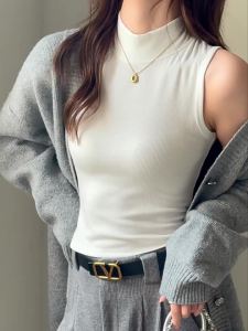 Miiow | Half-High Neck Ribbed Underwear Top for Women Autumn Winter New Style Sleeveless Vest Wearable Outfit