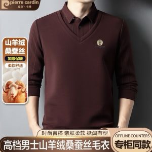 Áo Thun Polo Pierre Cardin Dày Dặn Bằng Lông Cừu Và Lụa Tơ Tằm Cho Nam Mùa Đông Áo Chui Đầu Cổ Polo Thường Ngày Thoải Mái Đa Năng