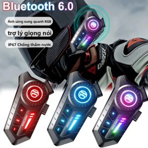 Tai Nghe Bluetooth 6.0 Cho Mũ Bảo Hiểm Xe Máy Tai Nghe Không Dây 1000mAh Có Đèn Xung Quanh Tai Nghe Moto Rảnh Tay Cho Tất Cả Các Loại Mũ Bảo Hiểm