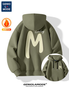 Genio Lamode American Style Fleece Lined Hoodie Mens Winter Jacket Trendy Green Palm Youth Casual Long Sleeve Sweatshirt