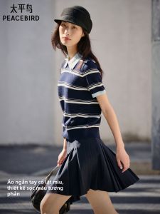 PEACEBIRD | Miu Style Striped Contrast Collar Wool Blend Knitwear