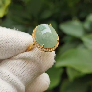 Type A Natural Jadeite Jade - Good Quality Light Green Cabochon set on S925 as Free size adjustable Ring with QIC labs approved certificate weighs 3.89 grams measurement 13.9 * 11.6 * 3.3 mm (s925ring16)