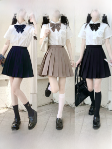 Pure Color JK Skirt Cross Galaxy Basic Style Half-length Black Pleated A-line Short Skirt for 18-24 Years Old Women