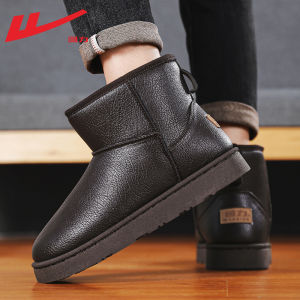 Warm Thickened Mens Winter Boots Bread Shoes Snow Boots PU Leather Short Tube Low Heel round Toe Waterproof PVC Outsole